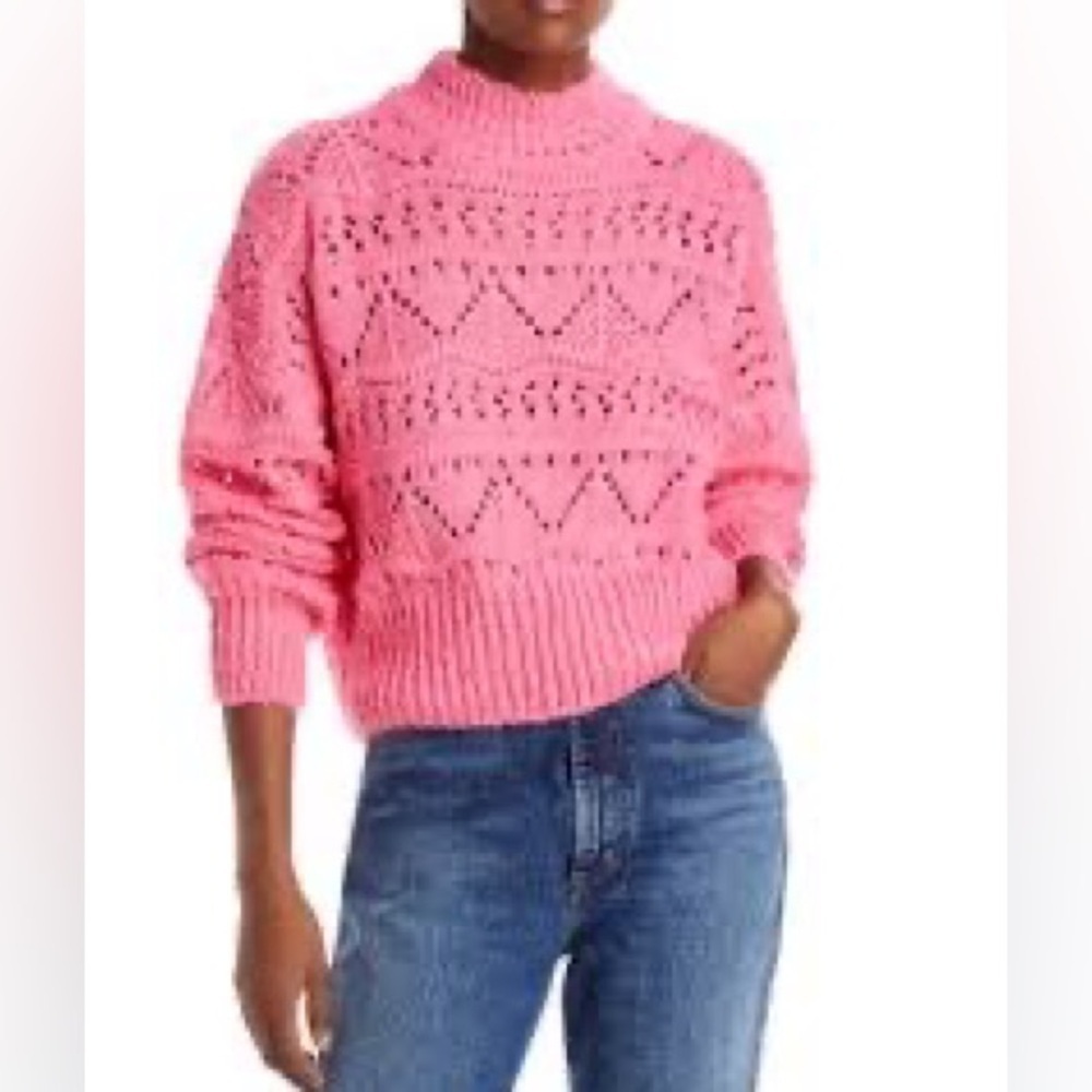 Aqua Pointelle Mock Neck Sweater, Size XL